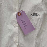 LS Show Shirt, snap collar *gc, dingy, v.crinkled, seam puckers, torn tab, older
