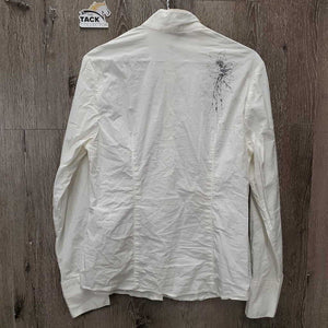LS Show Shirt, snap collar *gc, dingy, v.crinkled, seam puckers, torn tab, older