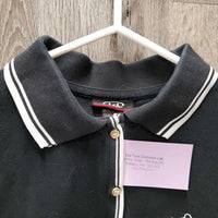SS Polo Shirt, 1/4 Button Up "Get Over It" *gc, hairy, mnr faded & loose stitching, older, discolored edges
