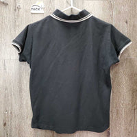 SS Polo Shirt, 1/4 Button Up "Get Over It" *gc, hairy, mnr faded & loose stitching, older, discolored edges
