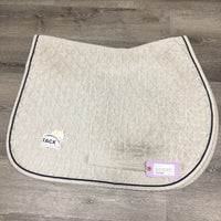 Quilt Profile Jumper Saddle Pad, "Foxtrail Farms" embroidery, piping *gc/fair, dingy, pilly mnr hair, stains, rubs, puckered
