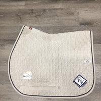 Quilt Profile Jumper Saddle Pad, "Foxtrail Farms" embroidery, piping *gc/fair, dingy, pilly mnr hair, stains, rubs, puckered
