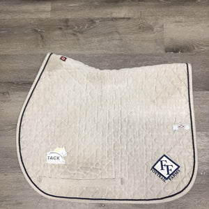 Quilt Profile Jumper Saddle Pad, "Foxtrail Farms" embroidery, piping *gc/fair, dingy, pilly mnr hair, stains, rubs, puckered