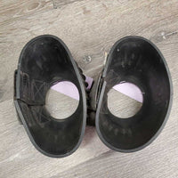 Ribbed Soft Rubber Bell Boots, velcro *gc/fair, faded, residue, older, hair, velcro: unstitched, curled edges