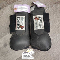 Pr Open Front Boots, velcro *gc/fair, 1 squished, faded, scrapes, clean, hair, rubs, residue
