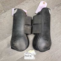 Pr Open Front Boots, velcro *gc/fair, 1 squished, faded, scrapes, clean, hair, rubs, residue