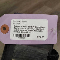 Pr Open Front Boots, velcro *gc/fair, 1 squished, faded, scrapes, clean, hair, rubs, residue