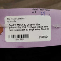 Mesh & Leather Ear Bonnet Fly Veil *xc/vgc, clean, mnr hair, stain?dirt & edge rubs
