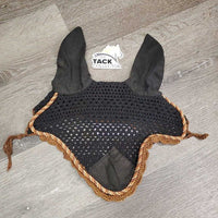 Crochet Ear Bonnet Fly Veil, piping *gc, hairy, inner stains, cut String, faded, curled edges