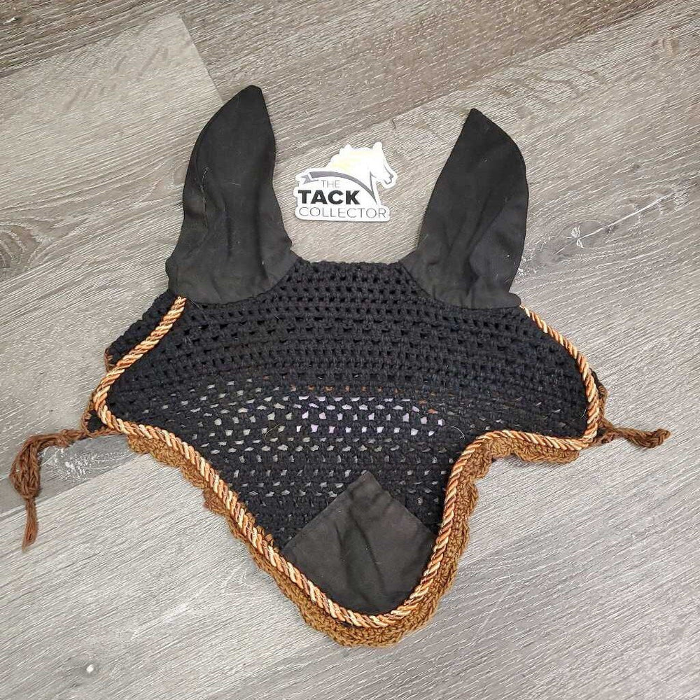 Crochet Ear Bonnet Fly Veil, piping *gc, hairy, inner stains, cut String, faded, curled edges