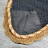 Crochet Ear Bonnet Fly Veil, piping *gc, hairy, inner stains, cut String, faded, curled edges