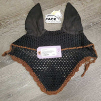 Crochet Ear Bonnet Fly Veil, piping *gc, hairy, inner stains, cut String, faded, curled edges
