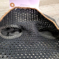 Crochet Ear Bonnet Fly Veil, piping *gc, hairy, inner stains, cut String, faded, curled edges