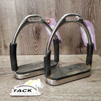 Hvy Flexi Stirrup Irons, grips *gc/fair, squeaky, torn rubber, clean & mnr dirt/residue, scratches, stains
