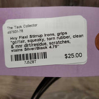 Hvy Flexi Stirrup Irons, grips *gc/fair, squeaky, torn rubber, clean & mnr dirt/residue, scratches, stains
