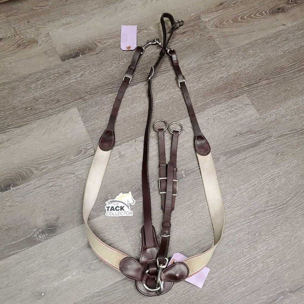 Leather & Elastic Breastplate, Running Martingale Attach, snaps *vgc, clean, mnr stains & dirt