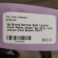 Narrow Soft Leather Draw Reins, snaps *gc, dirty, rubs, uneven