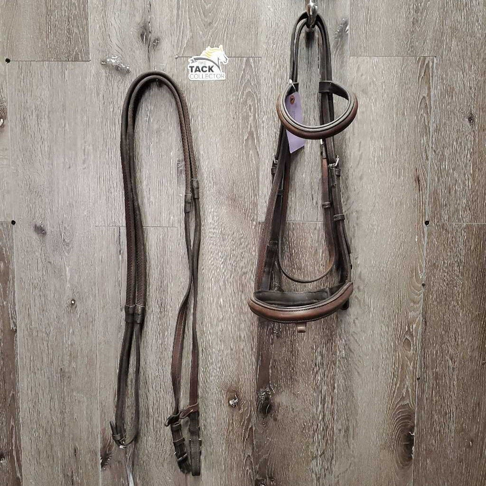 Soft Rsd Padded Bridle, Rubber Reins, Buckles *gc, NO Flash, clean, older, mnr dirt, rubs & film, repaired