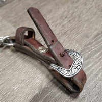 Leather & Chain Curb - Chin Strap, Tooled Buckles *gc, clean, mnr twist, dents, stains, MISSING screws
