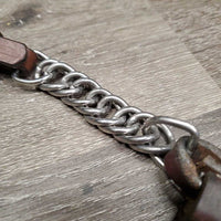 Leather & Chain Curb - Chin Strap, Tooled Buckles *gc, clean, mnr twist, dents, stains, MISSING screws