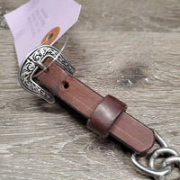 Leather & Chain Curb - Chin Strap, Tooled Buckles *gc, clean, mnr twist, dents, stains, MISSING screws