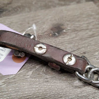 Leather & Chain Curb - Chin Strap, Tooled Buckles *gc, clean, mnr twist, dents, stains, MISSING screws