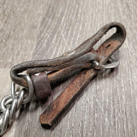 Leather & Chain Curb - Chin Strap, Tooled Buckles *gc, clean, mnr twist, dents, stains, MISSING screws
