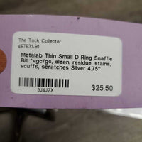 Thin Small D Ring Snaffle Bit *vgc/gc, clean, residue, stains, scuffs, scratches
