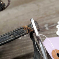 1 ONLY POW Spur, Narrow Leather Spur Strap *gc, clean & mnr dirt/residue, scratches, widened, cracked strap
