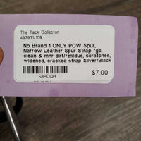 1 ONLY POW Spur, Narrow Leather Spur Strap *gc, clean & mnr dirt/residue, scratches, widened, cracked strap
