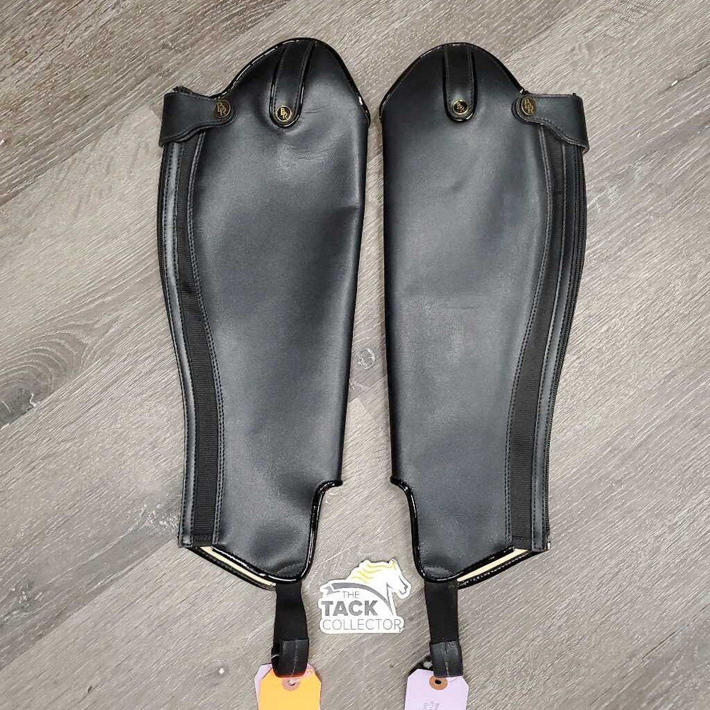 Hvy Leather Half Chaps, Back Zip *vgc/gc, clean & mnr dirt, stains & faded