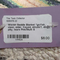Woven Saddle Blanket *gc/fair, clean, older, frayed, shrunk?, dingy, pilly, tears
