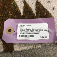 Woven Saddle Blanket, leather guards *vgc, clean, hair, snags, pills, rubs, undone stitch, faded
