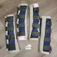 Front & Hind Shipping Boots *fair, older, mnr dirt?, faded, stains, holey edges, torn velcro, edge rubs/frays, unstitched seams
