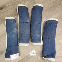 Front & Hind Shipping Boots *fair, older, mnr dirt?, faded, stains, holey edges, torn velcro, edge rubs/frays, unstitched seams
