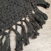 Long Crochet Ear Bonnet Fly Veil, string, fringe *vgc, older, mnr hair, inner dirt & fading