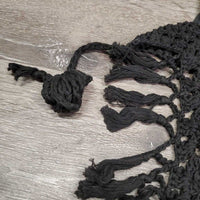 Long Crochet Ear Bonnet Fly Veil, string, fringe *vgc, older, mnr hair, inner dirt & fading
