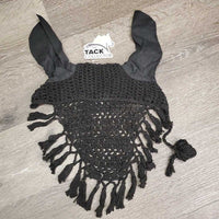Long Crochet Ear Bonnet Fly Veil, string, fringe *vgc, older, mnr hair, inner dirt & fading
