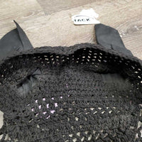 Long Crochet Ear Bonnet Fly Veil, string, fringe *vgc, older, mnr hair, inner dirt & fading