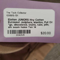 JUNIORS Hvy Cotton Euroseat Jodphurs, elastics, Pull On *gc, discolored, stains, rubs, pills, sm seam holes