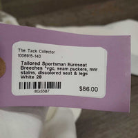 Euroseat Breeches *vgc, seam puckers, mnr stains, discolored seat & legs