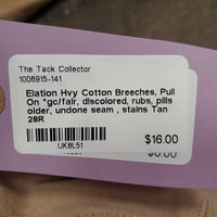 Hvy Cotton Breeches, Pull On *gc/fair, discolored, rubs, pills older, undone seam , stains