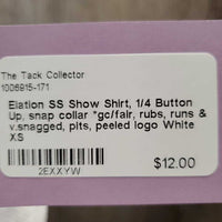 SS Show Shirt, 1/4 Button Up, snap collar *gc/fair, rubs, runs & v.snagged, pits, peeled logo
