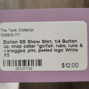 SS Show Shirt, 1/4 Button Up, snap collar *gc/fair, rubs, runs & v.snagged, pits, peeled logo