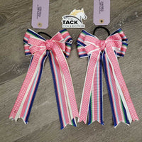 Long Ribbon Hair Bows, elastics *vgc, mnr frayed ends & stains