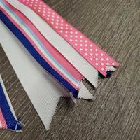 Long Ribbon Hair Bows, elastics *vgc, mnr frayed ends & stains