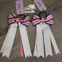 Long Ribbon Hair Bows, elastics *vgc, mnr frayed ends & stains
