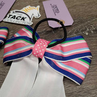 Long Ribbon Hair Bows, elastics *vgc, mnr frayed ends & stains