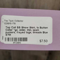 SS Show Shirt, 1x Button Collar *gc, older, thin, seam puckers, frayed tags, threads
