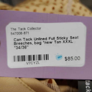 Unlined Full Sticky Seat Breeches, bag *new